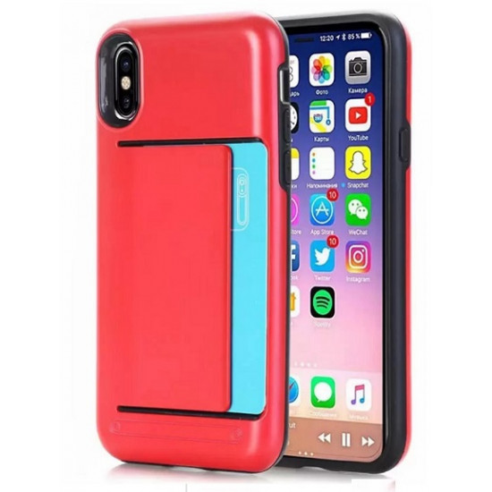 Capa Silicone Tpu Com Suporte De Cartão Apple Xr Vermelho