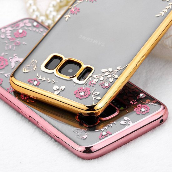 Capa Silicone Gel Com Desenho Flor Samsung Galaxy S8 G950 Dourado