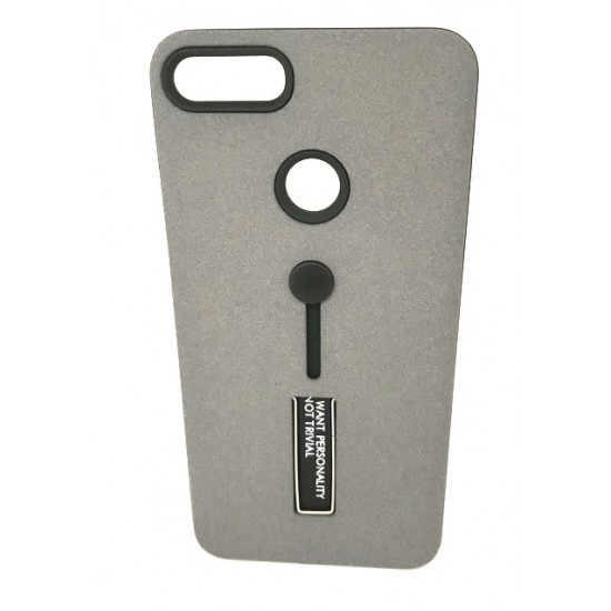 Capa Silicone Dura Kickstand Com Alça De Dedo Huawei Y9 2018 Cinza