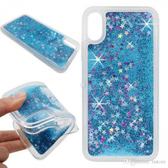 Capa Silicone Gel Liquido Glitter Huawei P20 Pro Azul