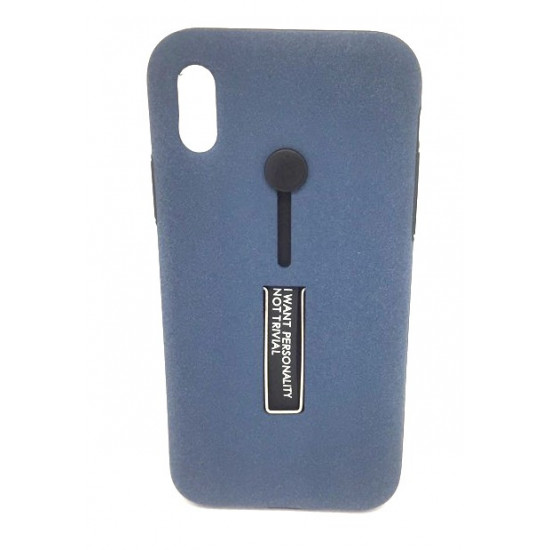 Capa Silicone Dura Kickstand Com Alça De Dedo Apple Iphone X/ Xs Azul