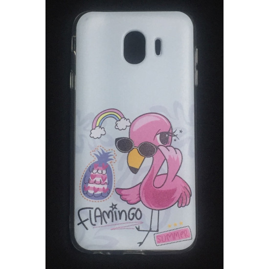 Capa Silicone Gel Com Desenho Samsung Galaxy J4 2018 Branco Flamingo Rosa