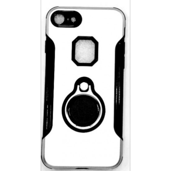 Capa Silicone Dura E Metal Com Anel De Dedo Apple Iphone 7/8 Prata