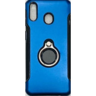 Capa De Silicio Con Metal Y Anillo De Dedo  Samsung Galaxy M20 Azul