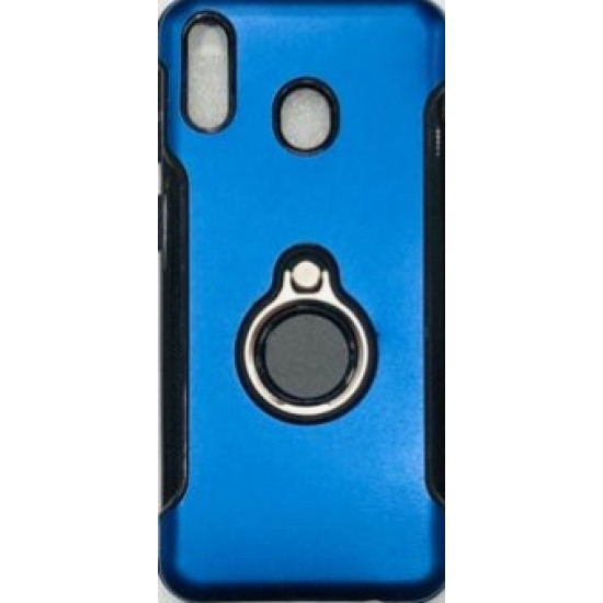 Capa De Silicio Con Metal Y Anillo De Dedo  Samsung Galaxy M20 Azul