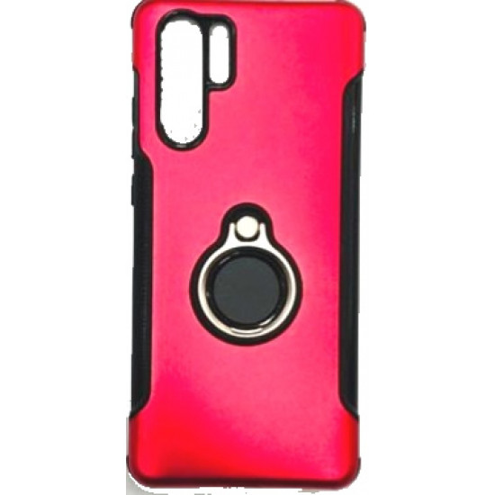 Capa De Silicio Con Metal Y Anillo De Dedo Huawei P30 Rojo