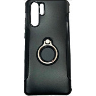 Capa De Silicio Con Metal Y Anillo De Dedo Huawei P30 Negro