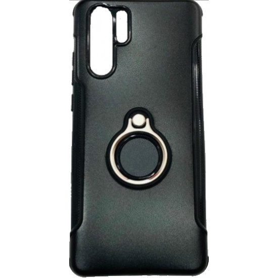 Capa De Silicio Con Metal Y Anillo De Dedo Huawei P30 Negro