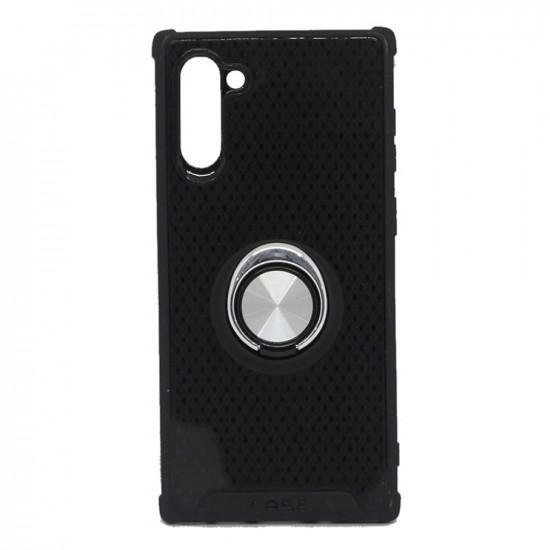 Capa Silicone Dura E Metal Com Anel De Dedo Samsung Galaxy Note 10 Prata