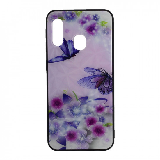 Capa Silicone Tpu Com Padrão Cristal Samsung Galaxy A20e Roxo Borboletas