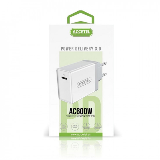 Adaptador Usb Accetel Ac600w 18 Wats Tipo-C Blanco