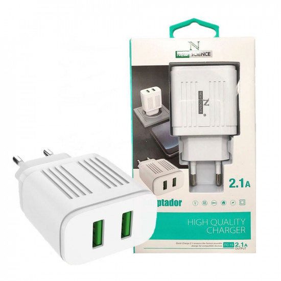 Adaptador Usb New Science Fc-15 2.1a Com 2 Portas Branco