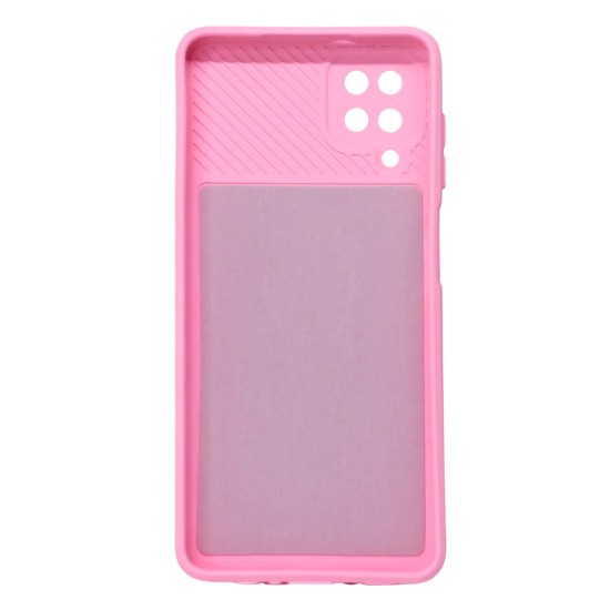 Capa Silicone Gel Samsung Galaxy A12 Rosa Com Protetor De Câmera E Janela Deslizante