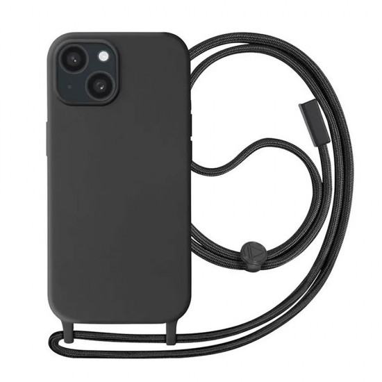 Apple Iphone 15 Black Silicone Case With String