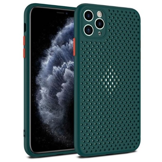 Funda De Silicona Apple Iphone 11 Pro Verde Perforada Con Protector De Cámara