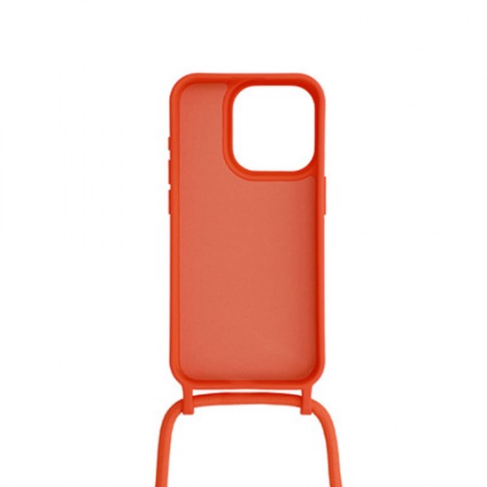 Capa Silicone Apple Iphone 13 Pro Max Laranja Com Corda