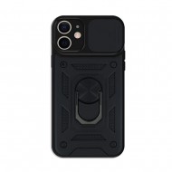 Capa Silicone Tpu Com Anel De Dedo Apple Iphone 11 Preto Com Protetor De Câmera E Janela Deslizante