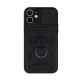 Apple Iphone 11 Black Finger Ring TPU Silicone Case With Camera Protector And Sliding Window