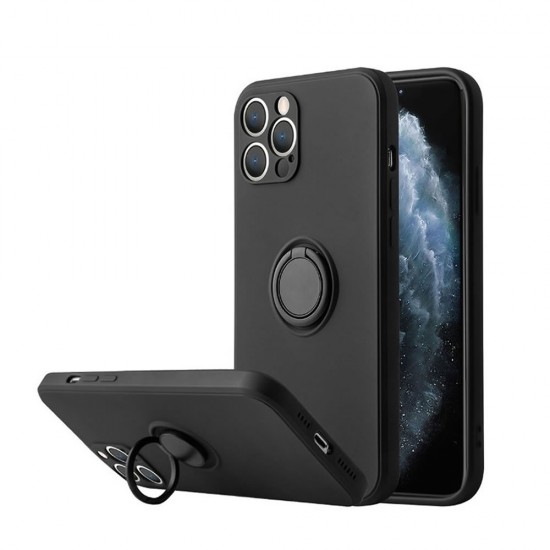 Capa Silicone Com Anel De Dedo Apple Iphone 11 Pro Preto Com Protetor De Câmera E Corda