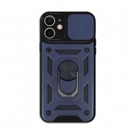 Apple Iphone 11 Blue Finger Ring TPU Silicone Case With Camera Protector And Sliding Window