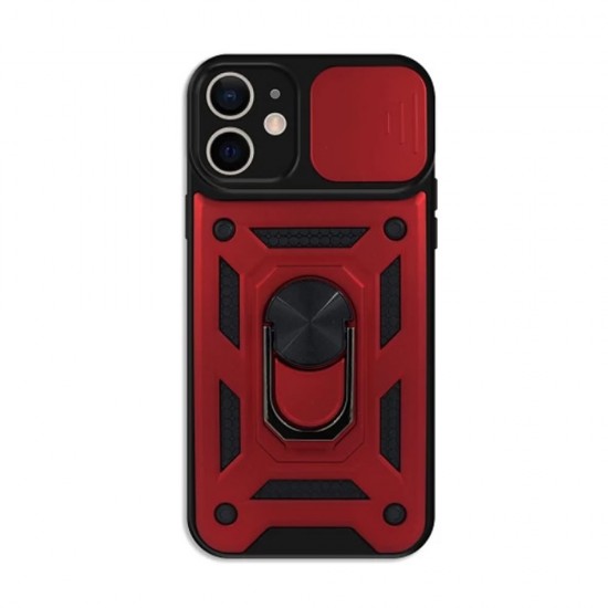 Apple Iphone 11 Red Finger Ring TPU Silicone Case With Camera Protector And Sliding Window