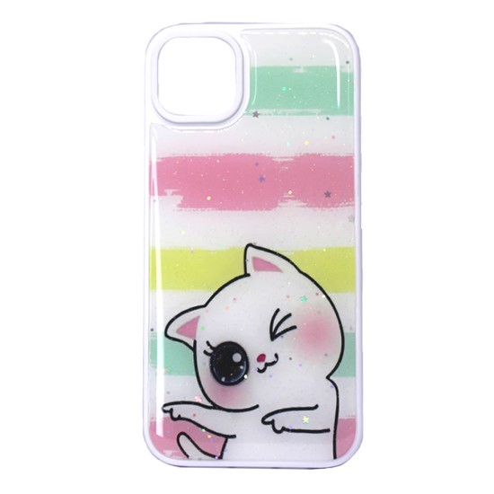 Apple Iphone 14 Plus White Kitty Hard Silicone Case