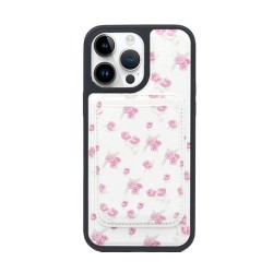 Capa Silicone Dura Apple Iphone 14 Pro Max Branco Flores Com Bolsa Para Cartão