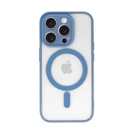 Funda De Silicona Dura Apple Iphone 13 Pro Max Azul Magsafe Con Protector De Cámara