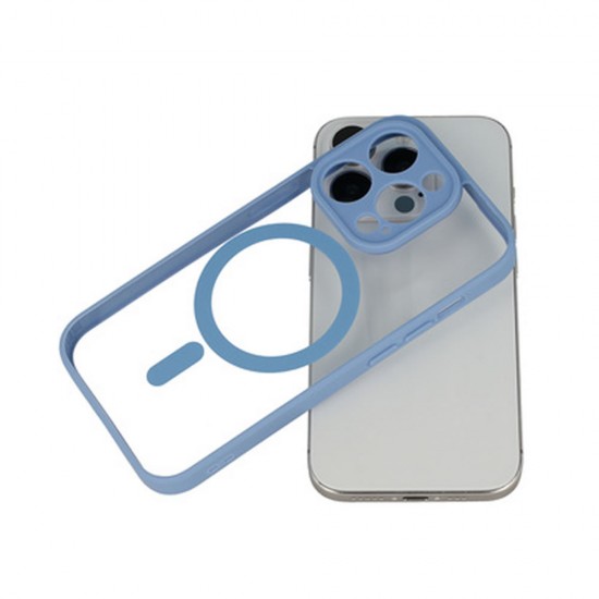 Funda De Silicona Dura Apple Iphone 13 Pro Max Azul Magsafe Con Protector De Cámara