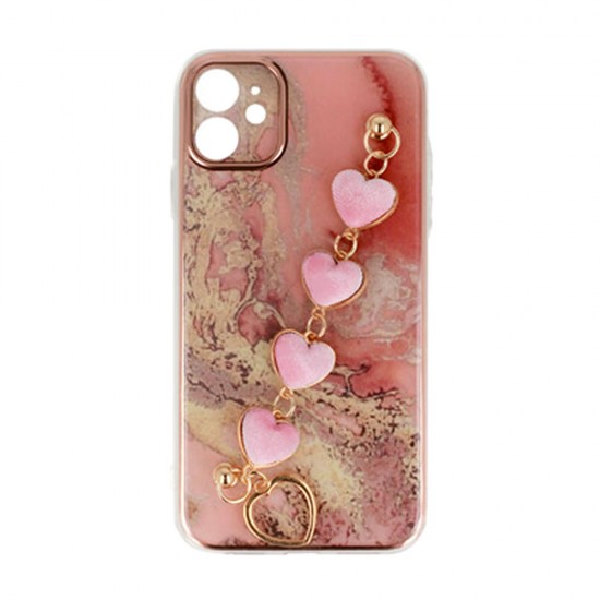 Apple Iphone 11 Pink Silicone TPU Case With Camera Protector And Chain Design 6