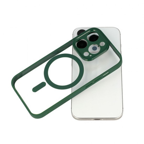 Apple Iphone 13 Pro Max Green Magsafe Hard Silicone Case With Camera Protector