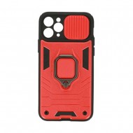 Apple Iphone 11 Pro Red Finger Ring TPU Silicone Case With Camera Protector And Sliding Window