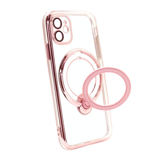 Apple Iphone 11 Pink Magsafe Silicone Case With Finger Ring And Camera Protector Lens