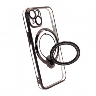 Apple Iphone 14 Black Magsafe Silicone Case With Finger Ring And Camera Protector Lens