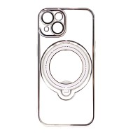 Apple Iphone 14 Silver Magsafe Silicone Case With Finger Ring And Camera Protector Lens