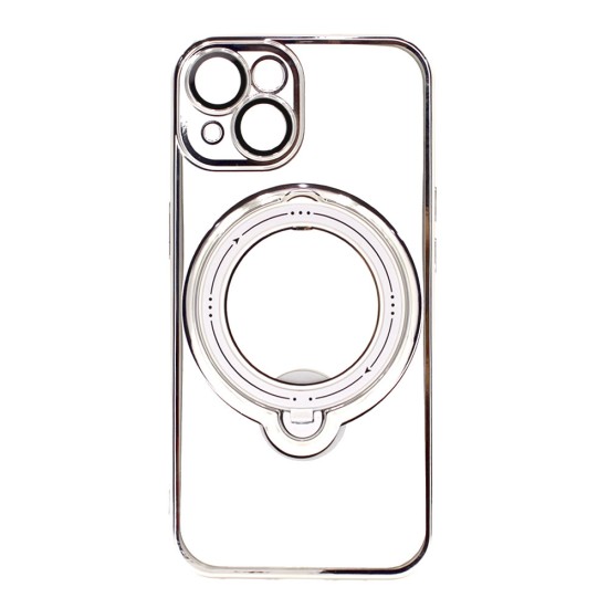 Funda De Silicona Apple Iphone 14 Plata Magsafe Con Anillo De Dedo Y Lente Protectora De Cámara