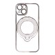 Apple Iphone 14 Silver Magsafe Silicone Case With Finger Ring And Camera Protector Lens