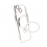 Apple Iphone 14 Silver Magsafe Silicone Case With Finger Ring And Camera Protector Lens