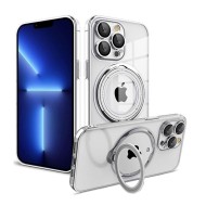 Apple Iphone 14 Pro Max Silver Magsafe Silicone Case With Finger Ring And Camera Protector Lens