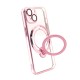 Capa Silicone Com Anel De Dedo Apple Iphone 14 Rosa Com Lente Protetora De Câmera Magsafe