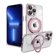 Apple Iphone 14 Pro Max Pink Magsafe Silicone Case With Finger Ring And Camera Protector Lens