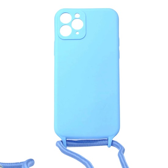 Capa Silicone Gel Apple Iphone 11 Pro Azul Com Protetor De Câmera E Corda