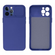 Apple Iphone 14 Pro Max Dark Blue With Camera Protector And Sliding Window Silicone Gel Case