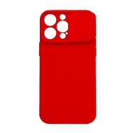 Apple Iphone 14 Pro Max Red With Camera Protector And Sliding Window Silicone Gel Case