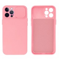 Apple Iphone 14 Pro Max Light Pink With Camera Protector And Sliding Window Silicone Gel Case