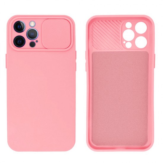 Capa Silicone Gel Apple Iphone 14 Pro Max Rosa Clara Com Protetor De Câmera E Janela Deslizante