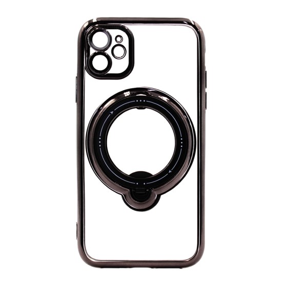 Apple Iphone 11 Black Magsafe Silicone Case With Finger Ring And Camera Protector Lens