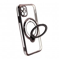 Funda De Silicona Apple Iphone 11 Negro Magsafe Con Anillo De Dedo Y Lente Protectora De Cámara