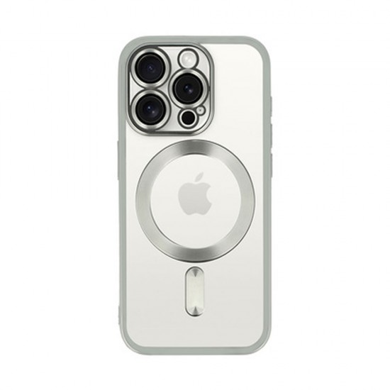 Funda De Gel De Silicona Bumper Apple Iphone 13 Pro Max Plata Con Lente Protetora De Cámara MagSafe