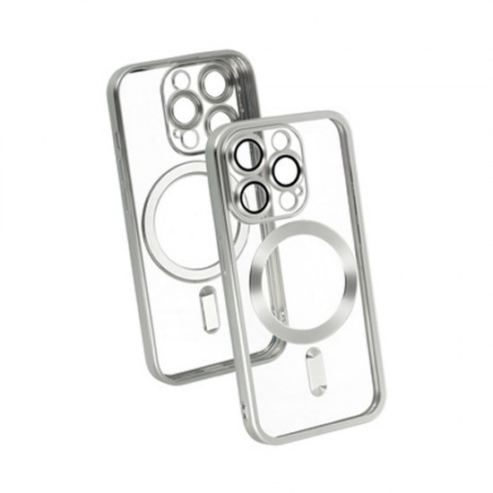 Funda De Gel De Silicona Bumper Apple Iphone 13 Pro Max Plata Con Lente Protetora De Cámara MagSafe